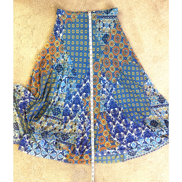 Chicos Midi Skirt Womens Size 0 US Large Blue Patchwork Print Bohemian - Picture 6 of 7